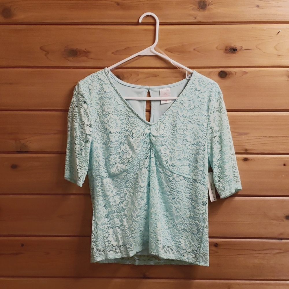 Mint lace, 3/4 sleeve top